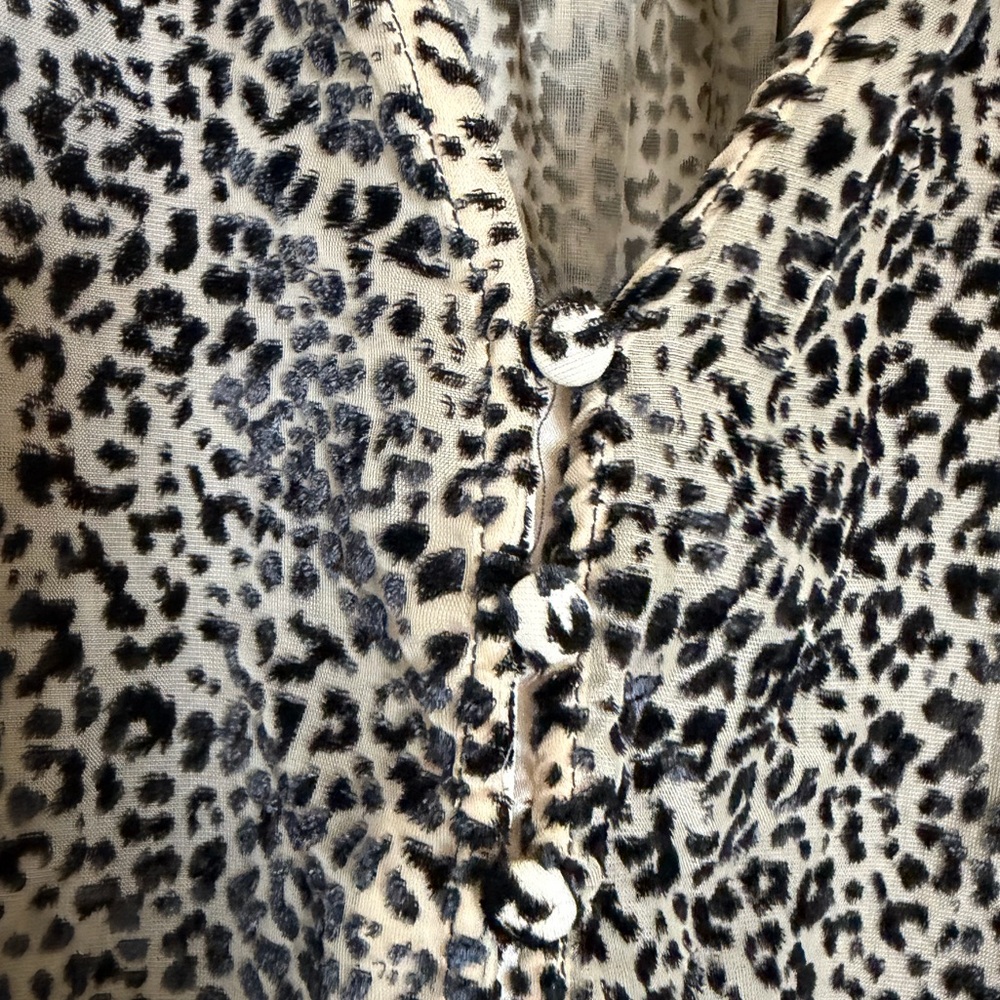 Anthropologie Sheer Leopard Flocked Velvet BlouseBoho Ruffle Balloon Sleeve - Picture 7 of 10
